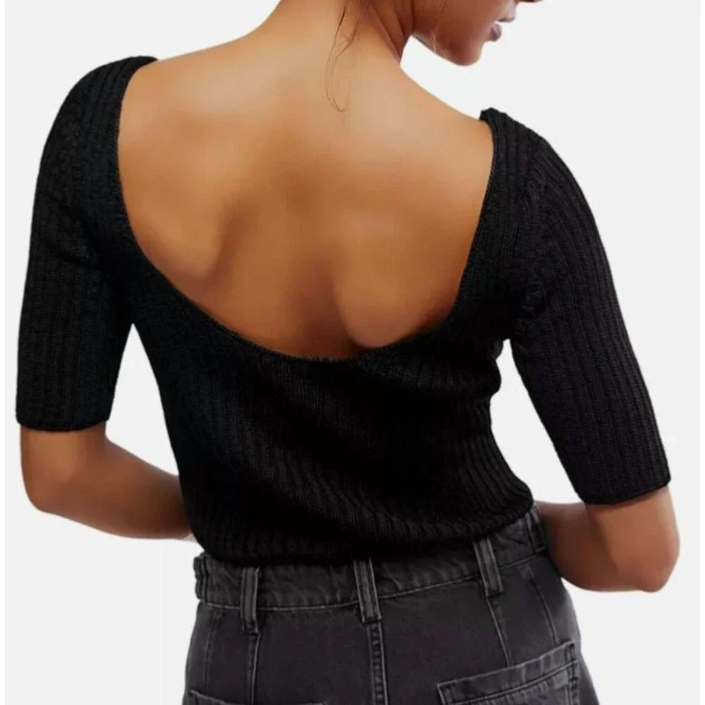 Free People San Lucas Women’s Pullover Sweater Top size M NW Rib Knit Low Back